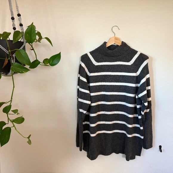 A New Day Striped Turtleneck Sweater - Gray/White - XL - Picture 1 of 3
